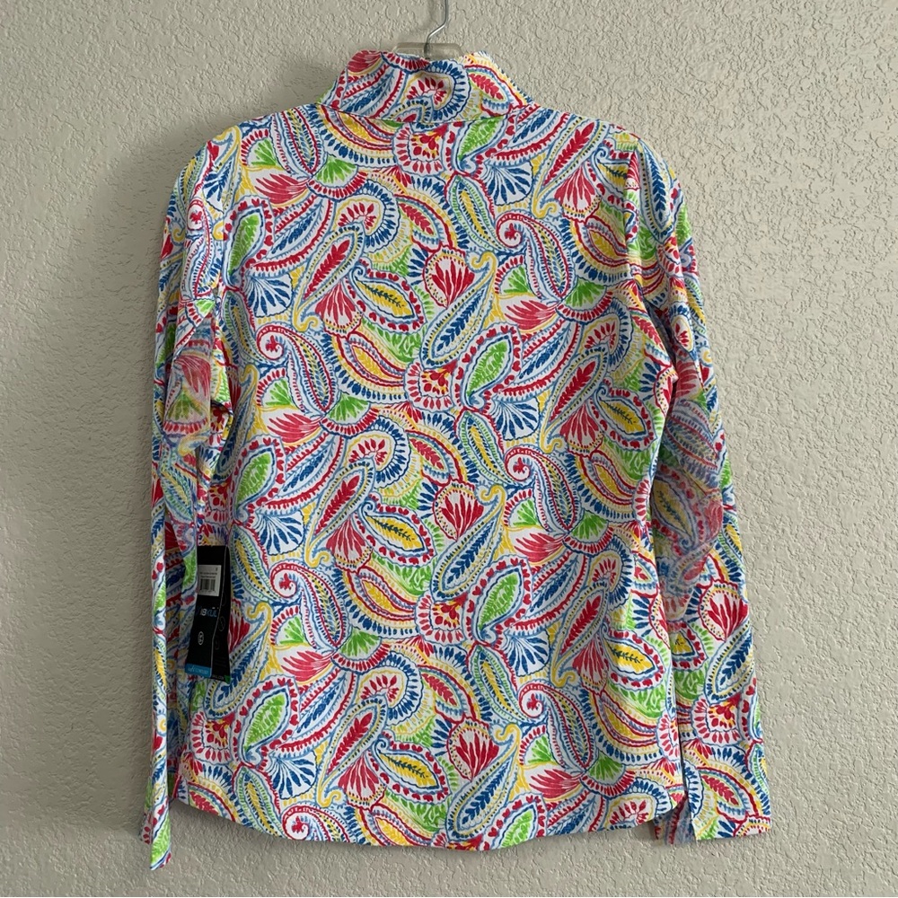 NWT Ibkul 1/4 Zip Shirt Top Womens M Golf Tennis Paisley UPF50 Mesh Vent Preppy - Picture 3 of 16